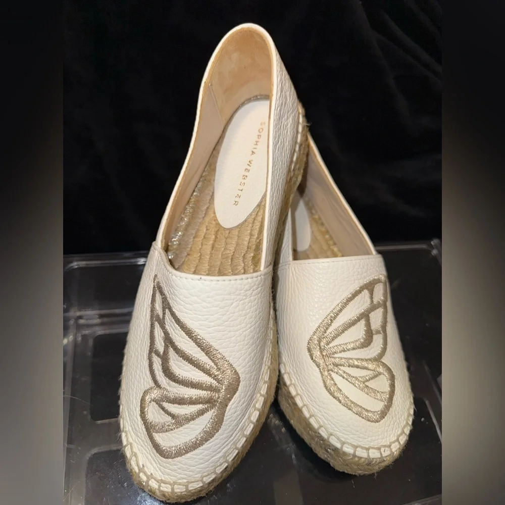 Sophia Webster White and Tan Espadrilles with Butterfly Design